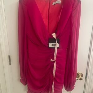 Mac Duggal Vibrant Pink Long Sleeve Dress